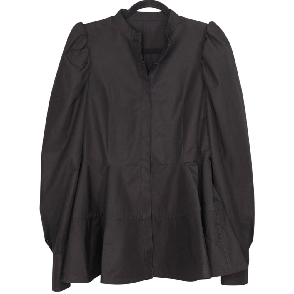 Cygne Womens Peplum Black Long Sleeve Blouse Top Puff Sleeve Size 2